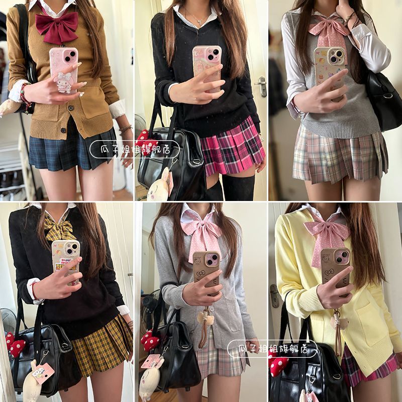 jk制服基础上衣韩版叠穿学生班服内搭通勤套头v领长袖毛衣针织衫