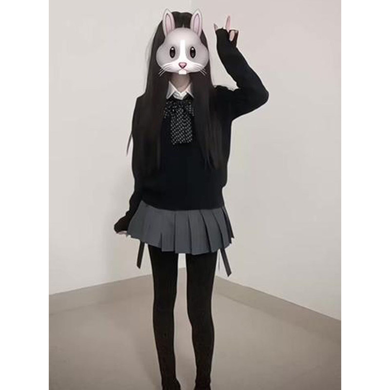 学院风秋冬制服JK制服毛衣v领显瘦上衣女纯欲格裙套装长袖针织衫