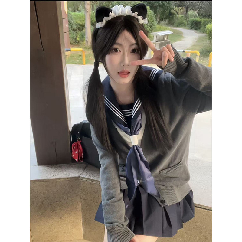 日系原创制服jk毛衣女学生百搭基础款樱花妹正统针织衫开衫外套