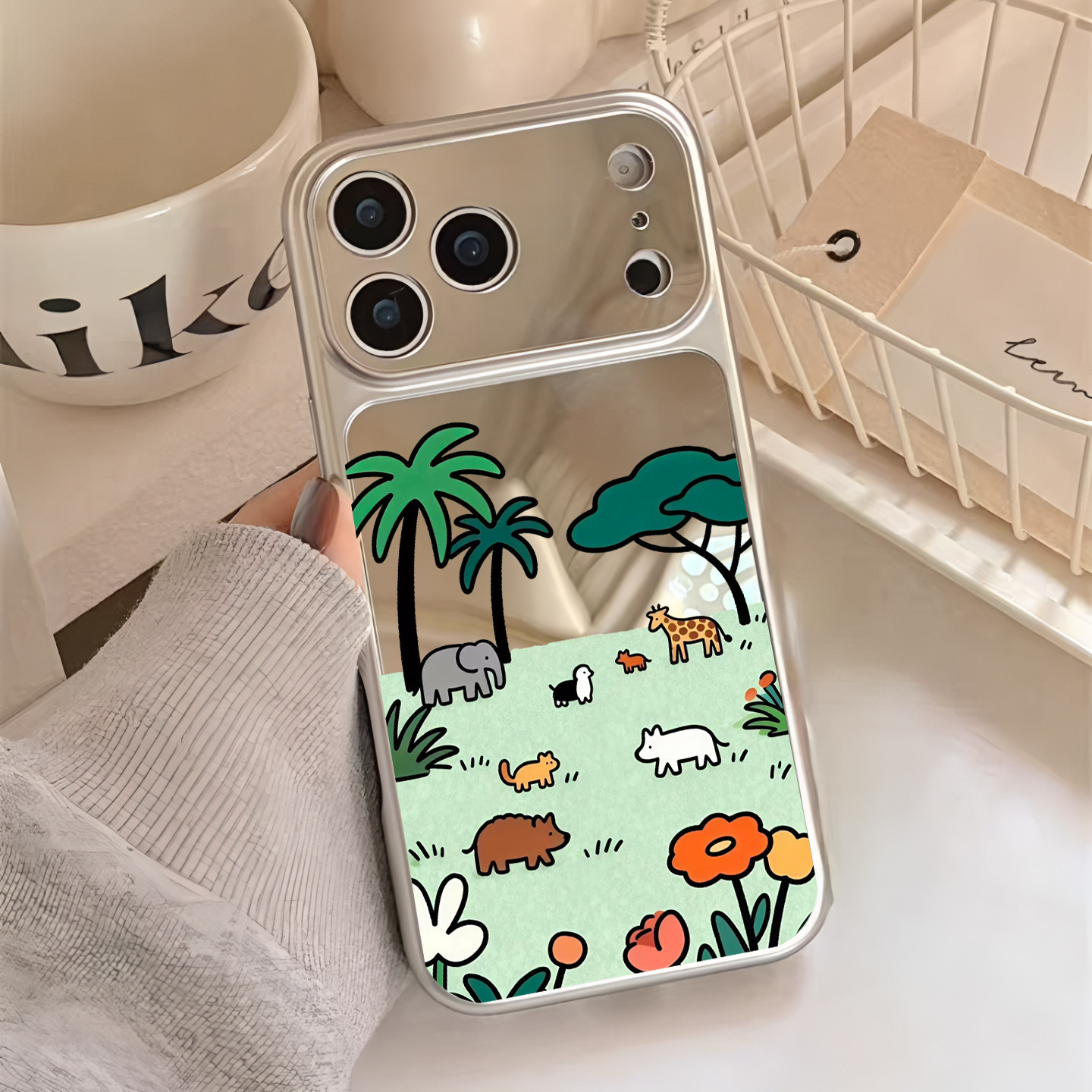 韩国博主ins可爱动物园适用iPhone17pro苹果16手机壳15promax镜面磁吸14少女补妆13大视窗18PROMAX小众保护套
