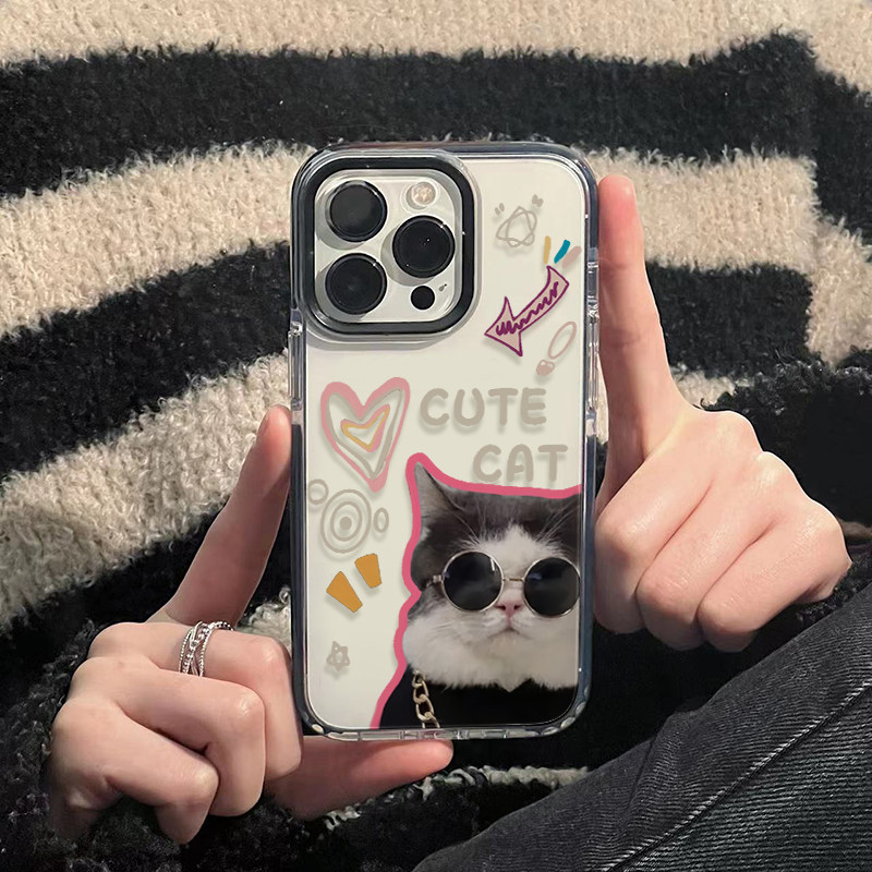 潮酷墨镜猫咪适用iPhone14promax不会撞壳的手机壳苹果15透明13全包12硅胶11个性17小众XS防摔16pro保护套Air,3C数码配件,手机保护套/壳,淘宝优惠券,粉丝福利购,淘宝优惠卷