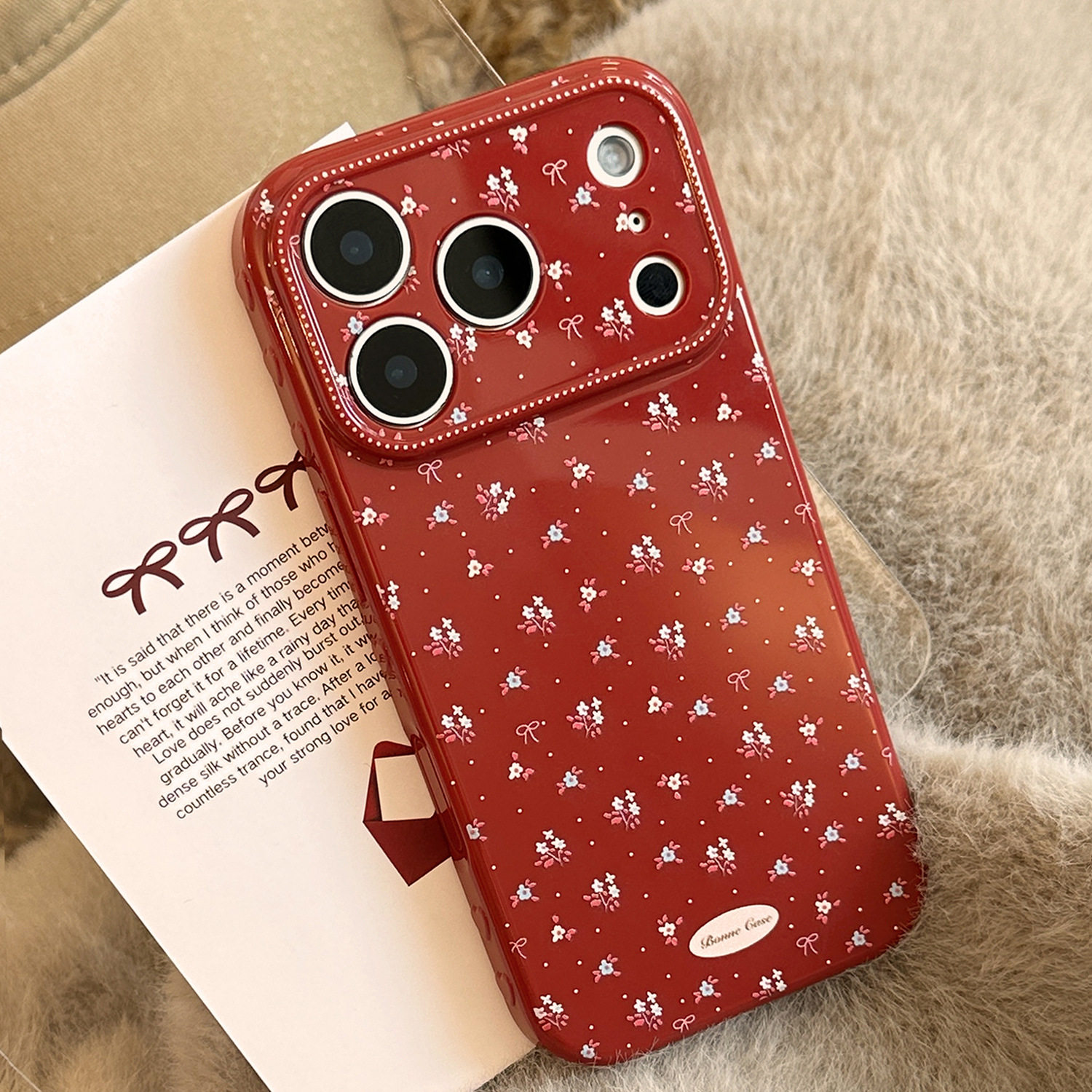 【智能AI拍照键包裹】新年红小碎花适用iPhone17promax手机壳新款苹果16少女款15全包防摔14软壳13复古12小众