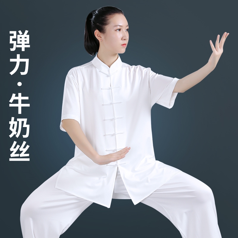 牛奶丝短袖太极服女男款夏季新款八段锦太极服装太极拳练功服上衣