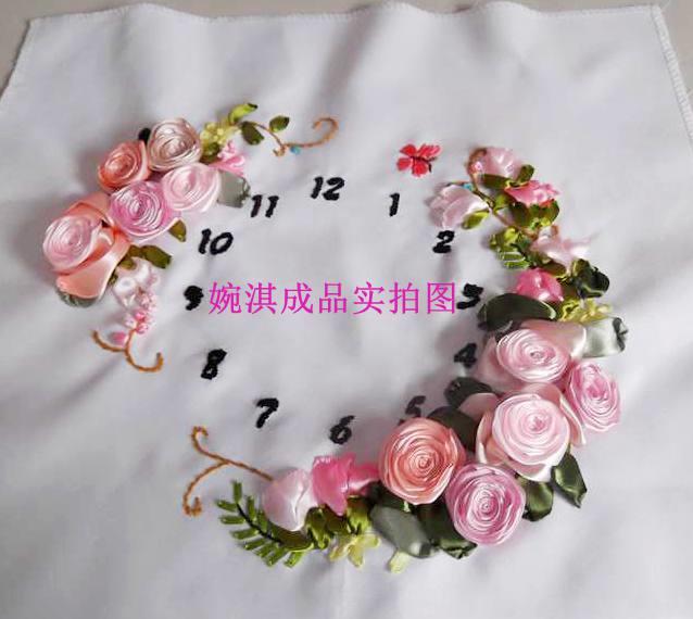 成品纯立手工绣丝带绣转钟表挂画时来运卧客厅室餐厅挂钟体十字绣
