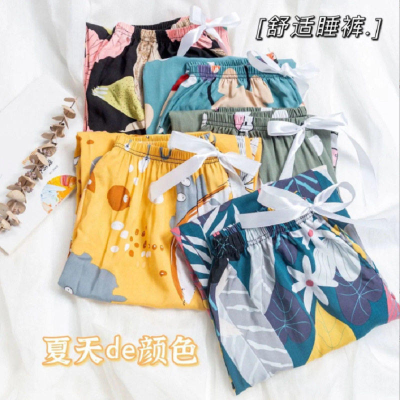纯棉绸睡裤女夏季薄款棉绸阔腿裤防蚊裤九分裤可外穿大码夏天睡衣