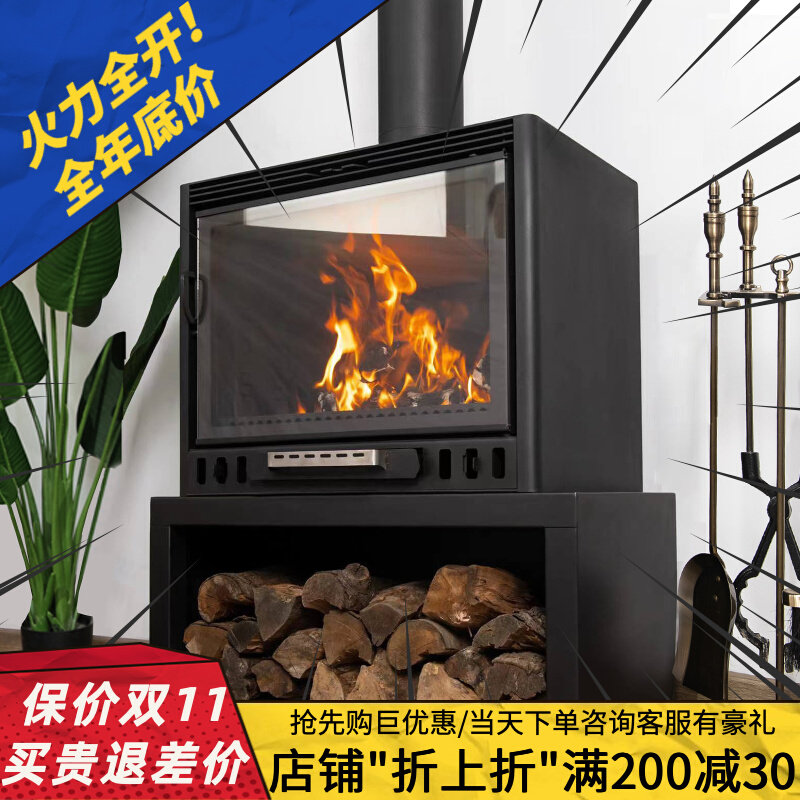 欧式壁炉真火燃木柴家用别墅民宿客厅装饰钢板取暖器嵌入式柴火炉