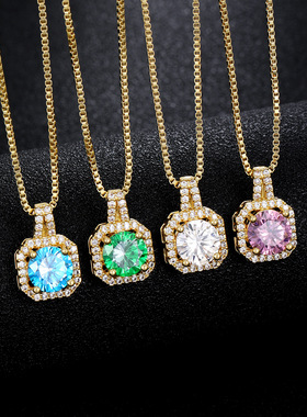 跨境热销铜微镶锆石方包香水瓶吊坠女满钻轻奢时尚ins风锁骨项链