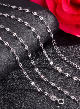 s925纯银瓦片链条电镀白金16寸18寸40 45厘米嘴唇链吻链 厂家