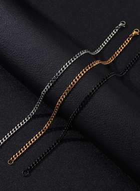 跨境义乌货源多款尺寸不锈钢NK链手链黑色金色钢色男士简约链条