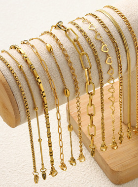 12pcs女士时尚不锈钢手链优雅奢华女士珠宝套装镀18K真金钛钢手链