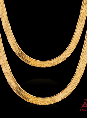 跨境电商货源扁蛇链18K镀金刀片形蛇骨链子男女复古项链铜饰品