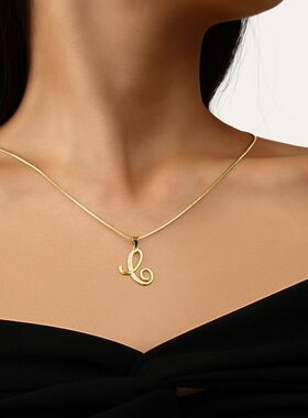 欧美跨境26个字母铜镶锆石圆蛇链项链 字母金色吊 坠真金电镀