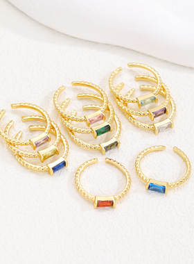 跨境创意生辰石手饰十二色开口戒指简约可调节百搭货源
