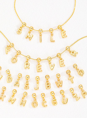 跨境新款铜镀18k迷你项链可爱DIY26英文字母气球气泡吊坠名字