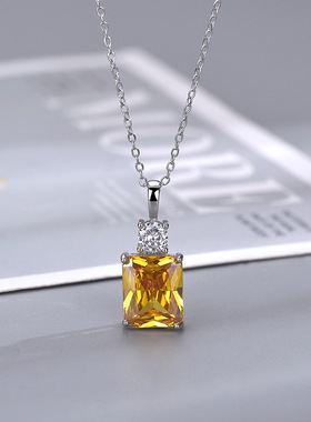 网红直播热卖粉色高碳钻女项链镶嵌10*12方形冰花切香水瓶吊坠女