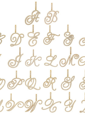 欧美嘻哈吊坠花体草体英文字母吊坠18K金镶锆石夜店蹦迪项链