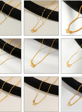 洗澡不用摘钛钢保色肖邦链盒子间隔珠珠链项链M扣圆蛇链太阳花链