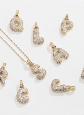 希音欧美锁骨链铜微镶锆石26英文字母吊坠项链女跨境