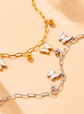 跨境时尚珠宝首饰不锈钢链条镀金蝴蝶爱心五角星吊坠女士手链