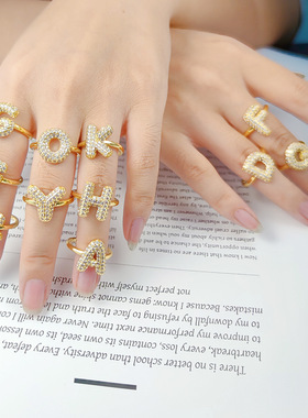 亚马逊爆款 气球泡泡26英文字母戒指ins时尚开口指环手饰食指戒女