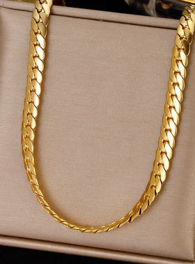 不锈钢素链 欧美粗犷夸张个性项链扁平男女款钛钢饰品高抛光电镀