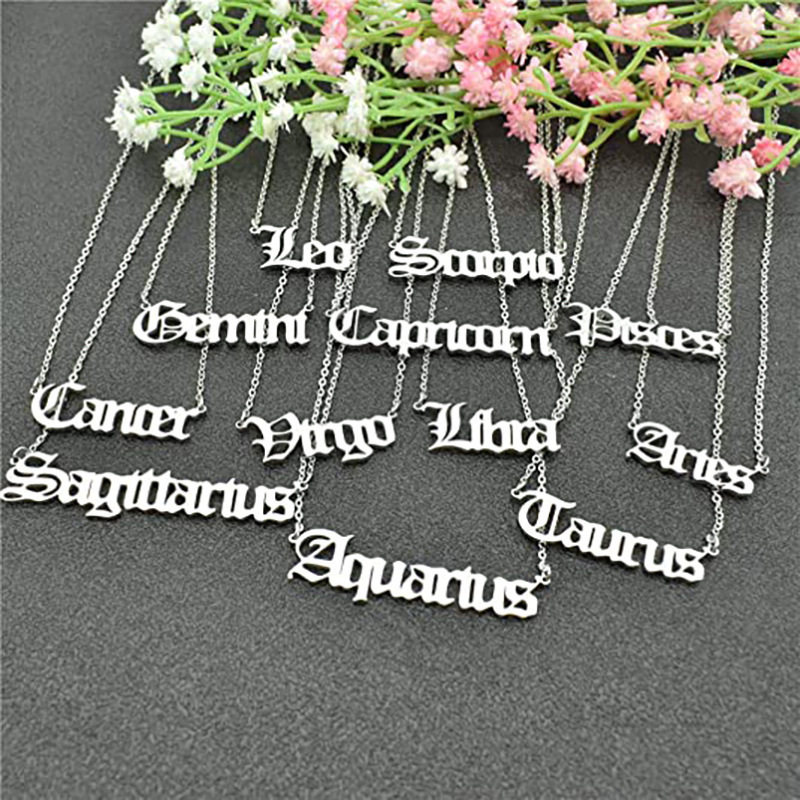 欧美个性钛钢12星座锁骨链女简约不锈钢英文字母十二星座项链