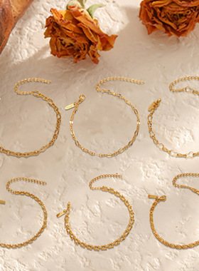 欧美ins风百搭金色钛钢素链古巴链扁蛇链18K金不锈钢手链女饰