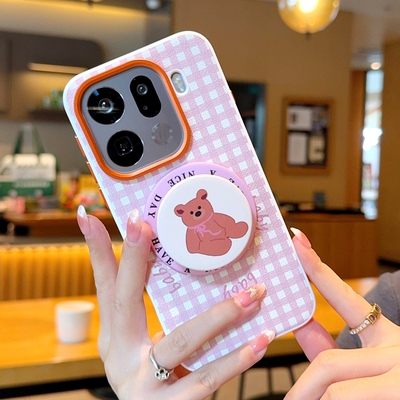 适用oppofindx9Pro手机壳皮纹条纹方格创意磁吸Findx9保护套全包防摔硅胶软边findx9Pro卡通磁吸气囊支架