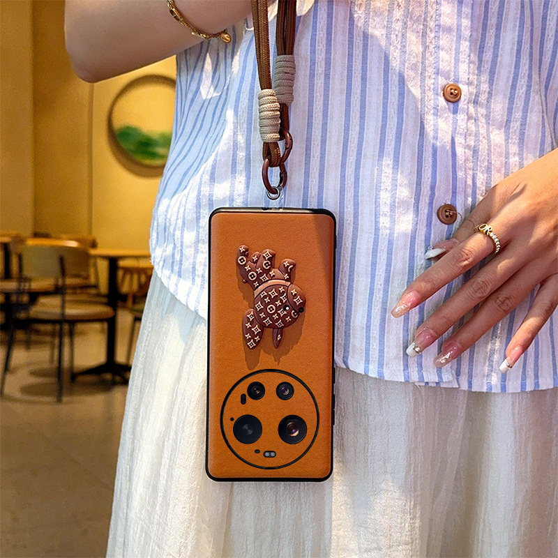 适用小米17ultra手机壳创意老花狗狗17ultra徕卡版保护套皮纹全包防摔新款17ultra时尚复古棕色手提挂绳