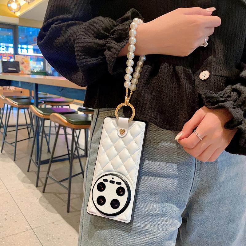 高档小香风适用小米15ultra手机壳皮纹小米15ultra保护壳奢华简约15ultra菱格小香风网红女款轻奢珍珠手提链