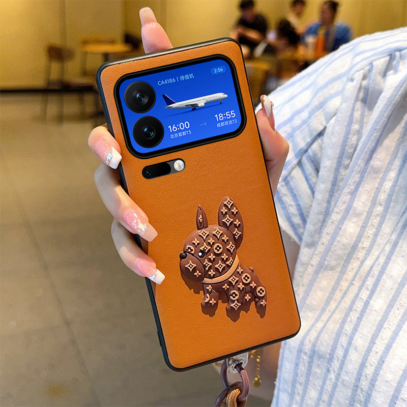 高级感棕色编织绳适用小米17手机壳皮纹轻奢小米17Promax保护壳全包防摔小米17Pro高级狗狗编织手提绳