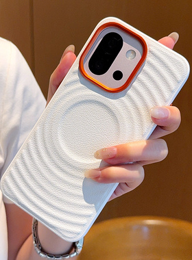 高级磁吸波漾纹适用一加13T手机壳皮纹1+13T保护套全包防摔oneplus13T软边防摔高档橙色金属镜头