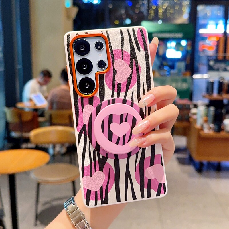 高级斑马纹适用三星S25手机壳皮纹S25Edge创意爱心少女粉s25+保护套全包防摔硅胶软边s25ultra磁吸气囊支架