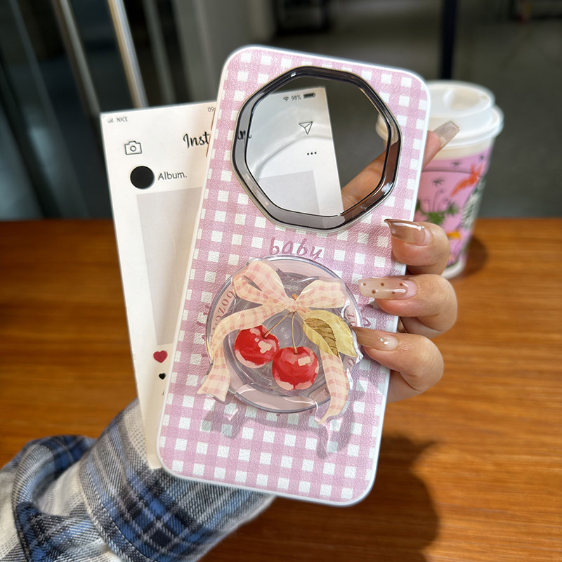 高级磁吸适用华为mate80rs非凡大师手机壳粉格纹mate80RS保护套全包防摔80RS非凡大师卡通可爱磁吸气囊支架