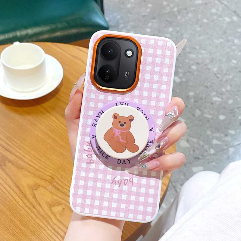 适用iQOOZ11手机壳磁吸皮纹创意格纹iQOOZ11X保护套全包防摔硅胶软边vivoY500i图案磁吸气囊支架