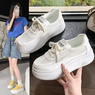 夏季 厚底小白鞋 学生百搭运动板鞋 女鞋 34码 爆款 女2025新款 透气网鞋