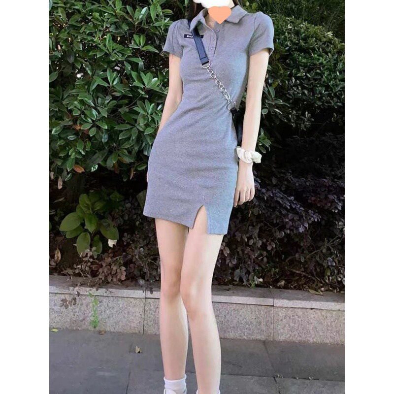 人棉夏天新款包臀套装紧身显瘦连衣裙夏季辣妹女装短裙纯欲小个子