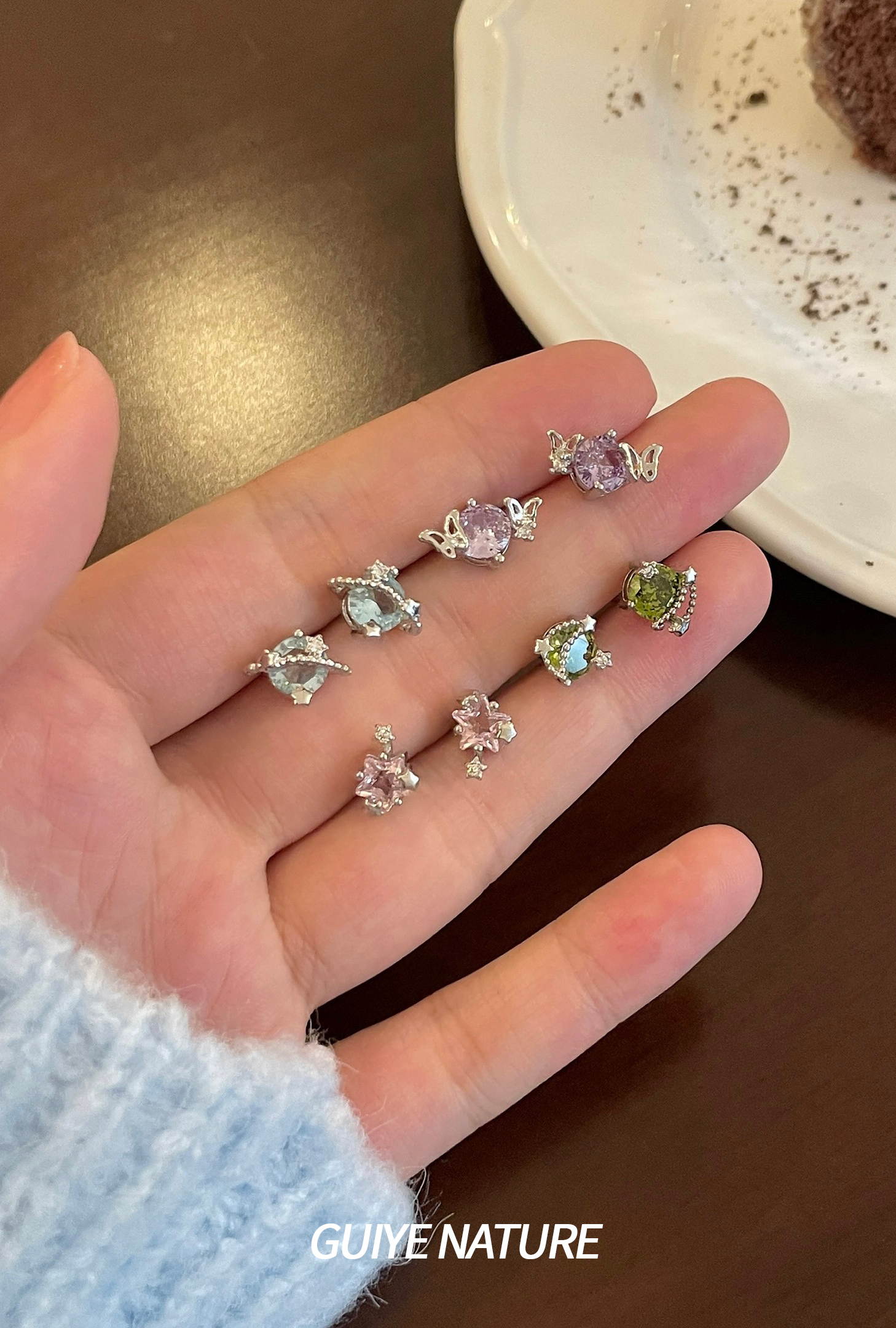 归野璀璨星月系列水晶女耳骨耳钉