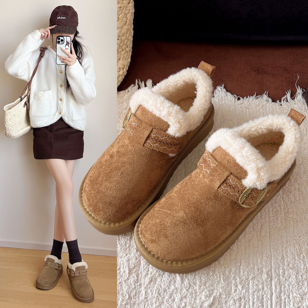 厚底加绒全包勃肯棉鞋女2026年春秋新款火百搭一脚蹬毛毛靴0115w,女鞋,勃肯鞋/软木鞋,淘宝优惠券,粉丝福利购,淘宝优惠卷