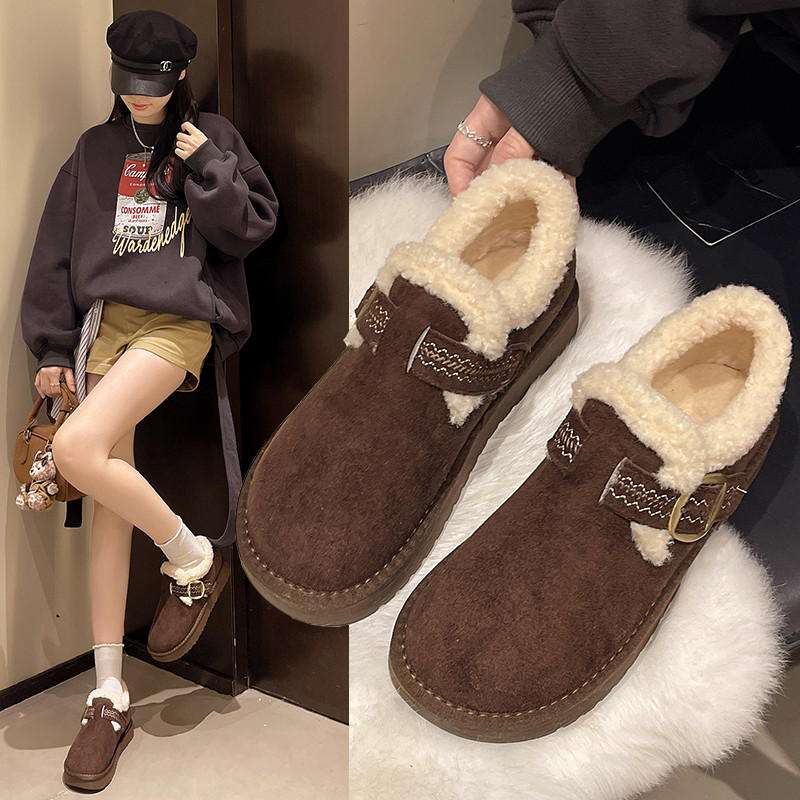 厚底加绒加厚全包勃肯鞋毛毛鞋女2025新款冬季靴豆豆乐福鞋1220w