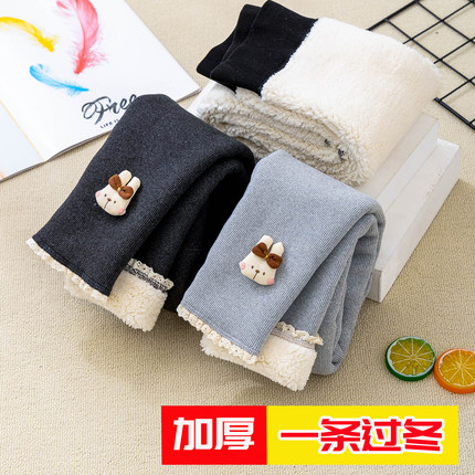 女童加绒加厚打底裤子儿童保暖棉裤外穿冬款休闲一体绒宝宝冬装