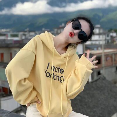 网红款连25新宽松连帽黄