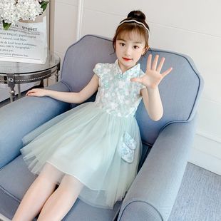 网红款汉女夏公新女旗袍裙儿网裙衣裙服童装主裙夏季款洋气孩童裙
