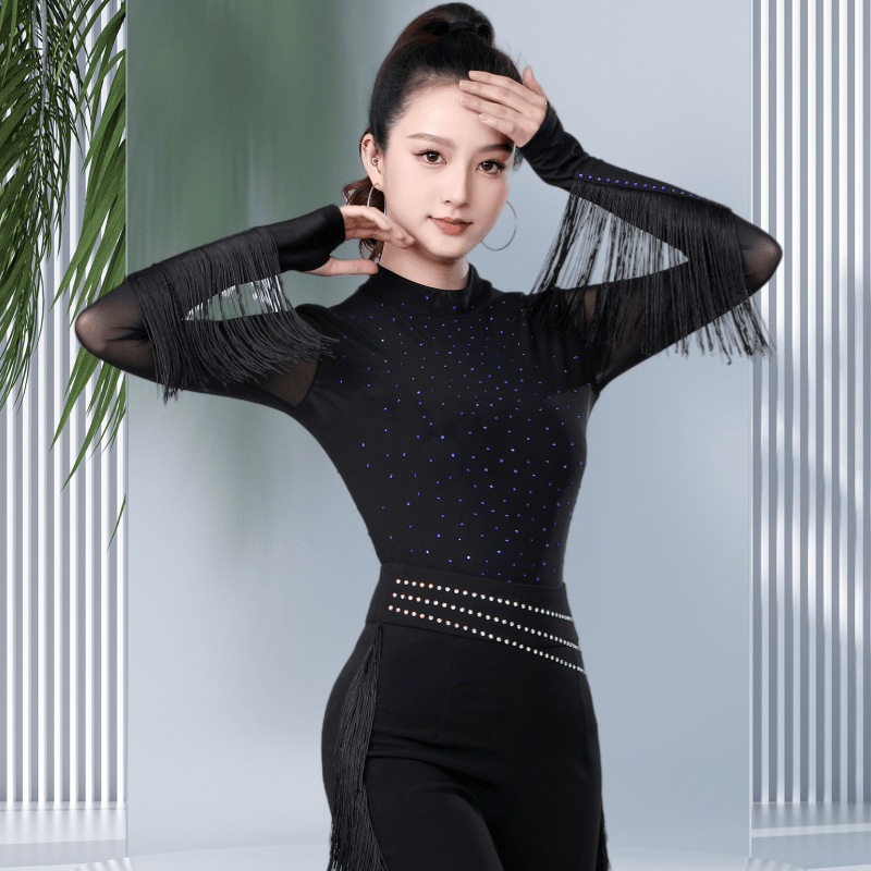 老师推荐吉特巴新款女网纱舞蹈长袖连体衣广场舞拉丁舞成人练功服