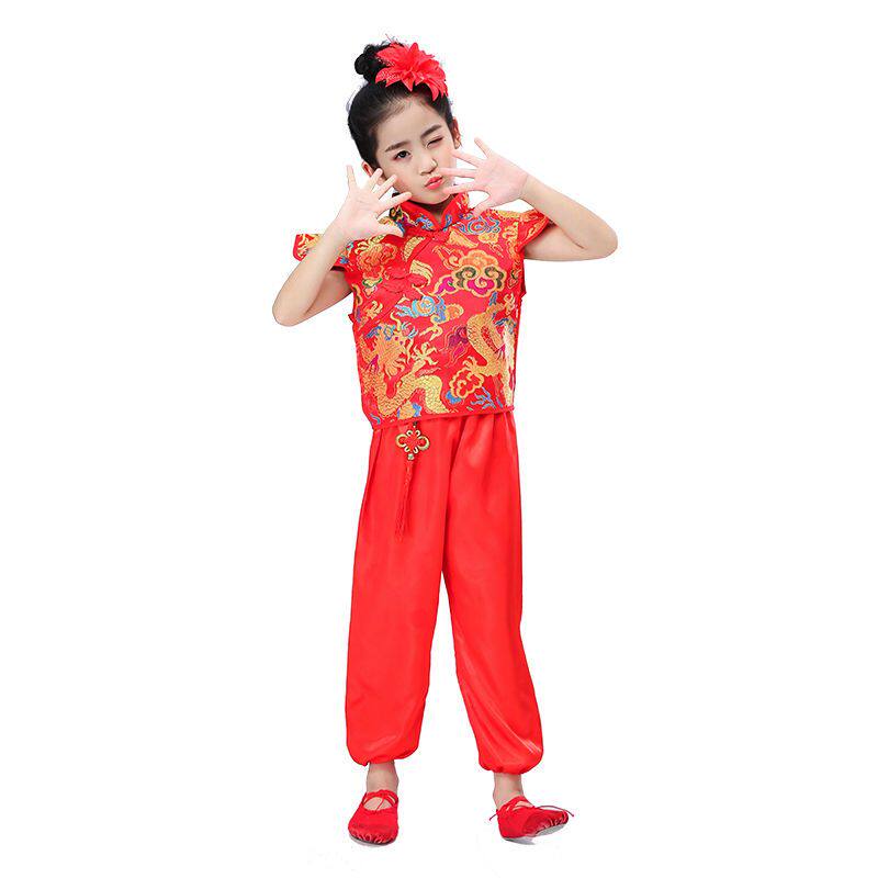 网红款童唱中风歌门红男女打演舞装儿说国喜庆秧服开童鼓服出服蹈
