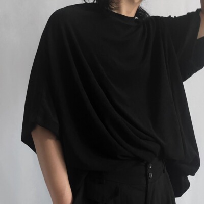 透气毛巾棉先锋褶皱短袖