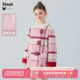 年服花朵扣中大童毛呢大衣 新款 小童木 可爱格纹女童呢子外套冬季