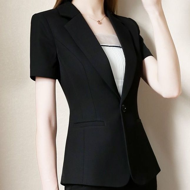 黑色通勤西服女套装 高级感职业正装女气质小西装短袖职场工作服