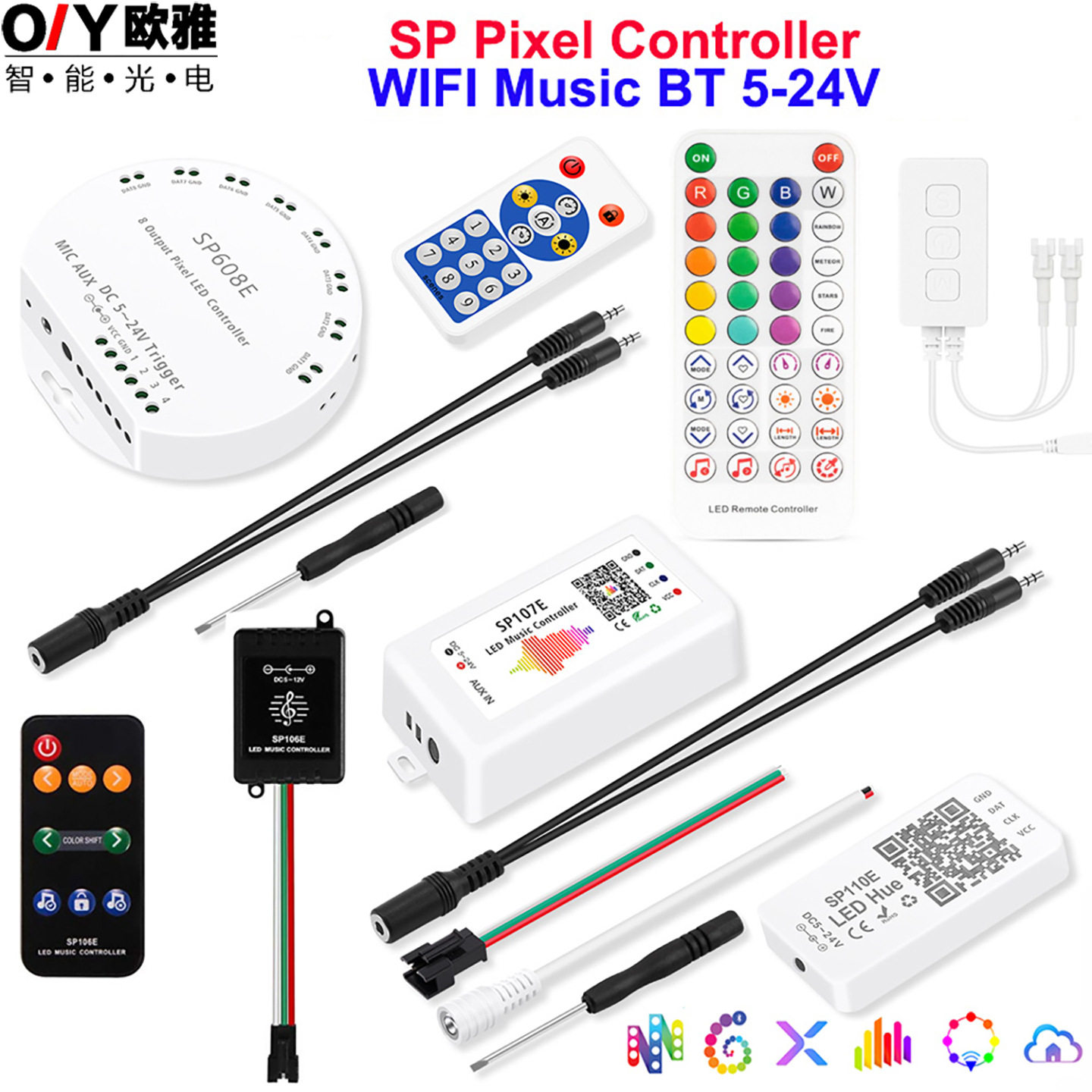sp107e蓝牙幻彩控制器LED灯带灯条音乐频谱SP105智能SP108E控制器