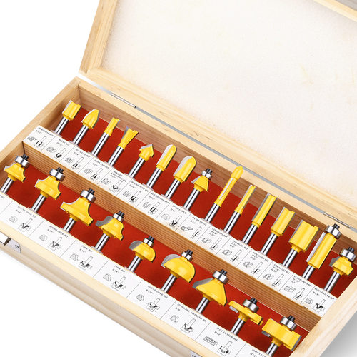 24件套木工铣刀1/4柄修边机雕刻机刀头木工工具圆角开槽修边铣刀